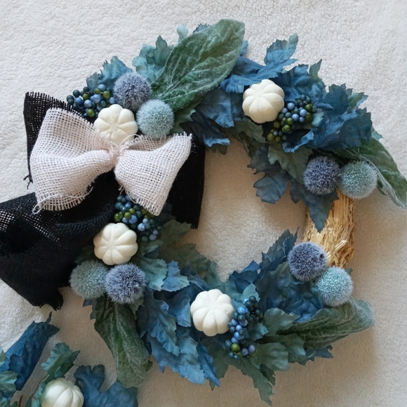 Fall Blue & Teal Maple Leaf Wreath 12" Farmhouse - Picture 10 of 10